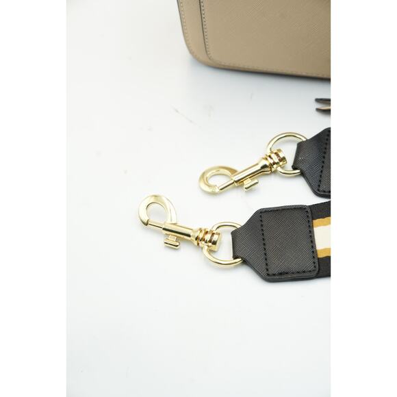 Beige Crossbody Camera Bag Gold Hardware Dual Zip with Wide Strap - Picture 9 of 10